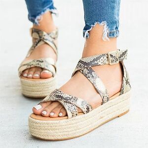 CHARLES BY CHARLES DAVID "Chosen" Studded Snake Wedge Espadrille Sandal